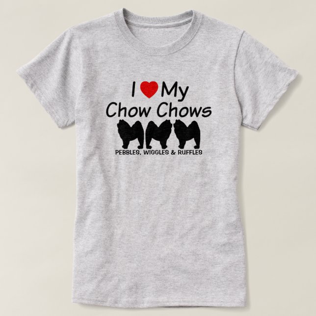 T-shirt J'Aime Mes Trois Chiens Chow Chow (Design devant)