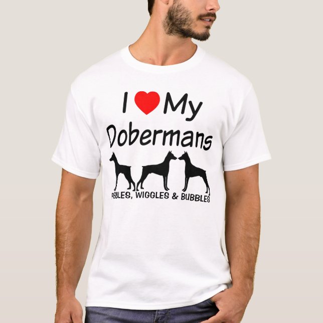 T-shirt J'Aime Mes TROIS Chiens Doberman Pinscher (Devant)