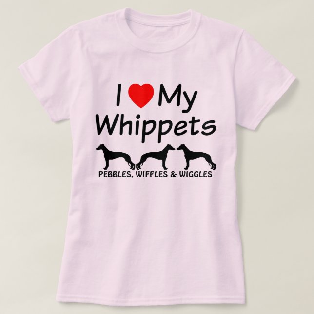 T-shirt J'Aime Mes TROIS Chiens Whippet (Design devant)