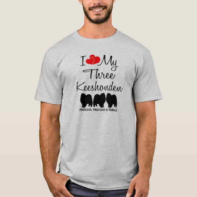 T-shirt J'Aime Mes Trois Keeshonden (Devant)