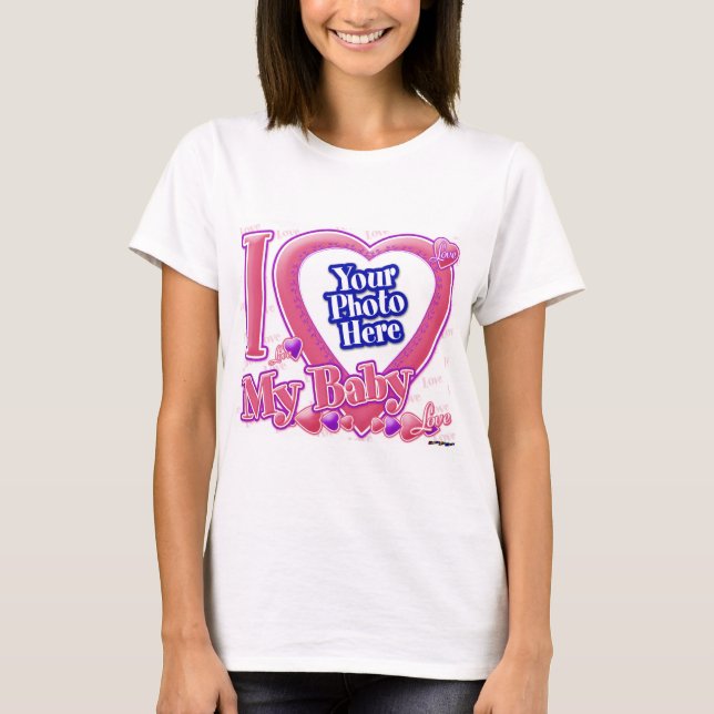 T-shirt J'aime mon bébé rose/violet - photo (Devant)
