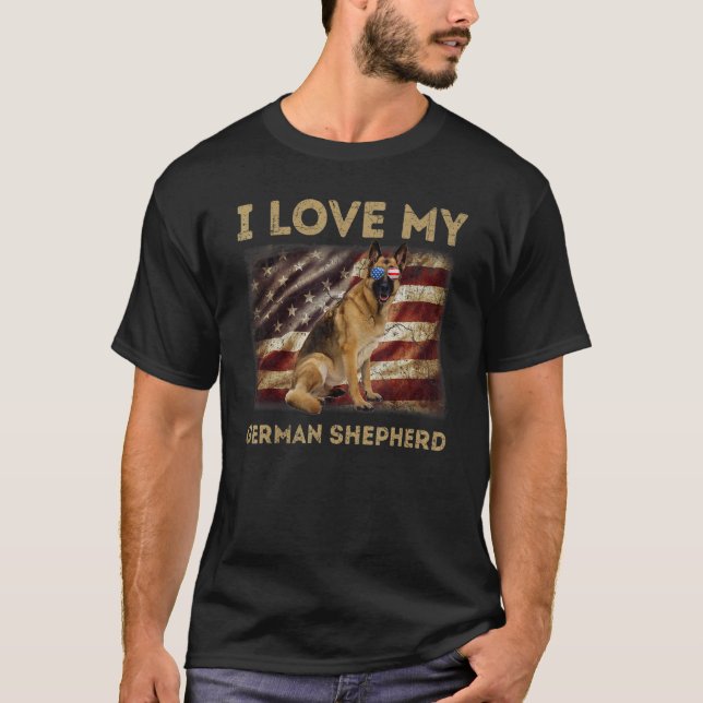 T-shirt J'Aime Mon Berger Allemand Papa Maman Drapeau Amér (Devant)