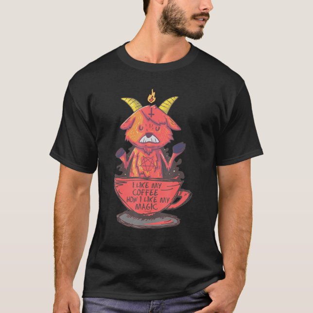 T-shirt J'Aime Mon Café Comment J'Aime Mon Baphomet Magiqu (Devant)