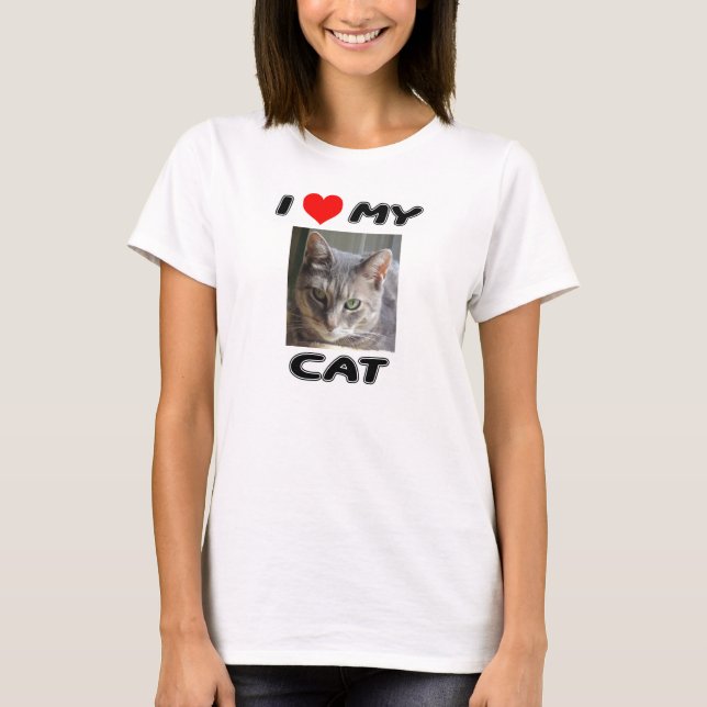 T-SHIRT J'AIME MON CAT - AJOUTEZ VOTRE PROPRE PHOTO - (Devant)