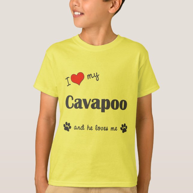 T-shirt J'aime mon Cavapoo (le chien masculin) (Devant)