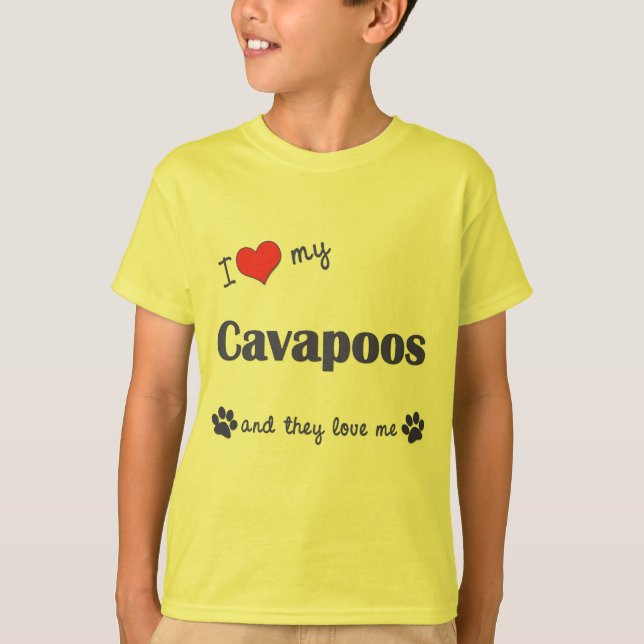T-shirt J'aime mon Cavapoos (les chiens multiples) (Devant)