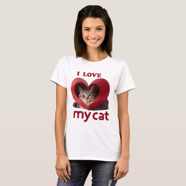 T-shirt J'Aime Mon Chat Adorable Desing Aimé (Devant entier)