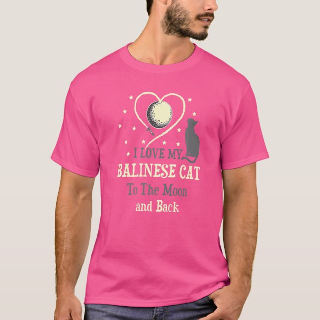 T-shirt J'aime mon chat balinais à lune chat chaton (Devant)
