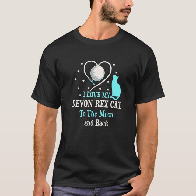 T-shirt J'aime mon chat Devon Rex jusqu'à la lune Chat Cha (Devant)
