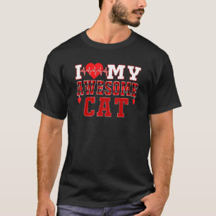 T-shirt J'Aime Mon Chat Magnifique Cat Heartbeat Valentine