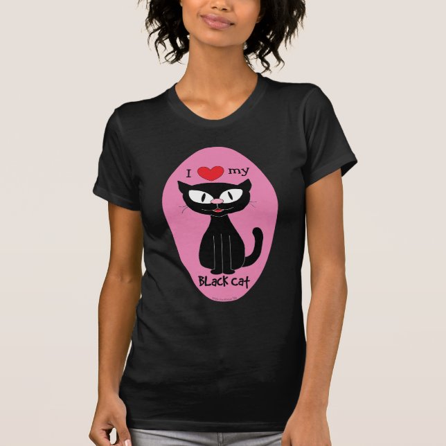 T-shirt J'Aime Mon Chat Noir Cute Cartoon Chat (Devant)