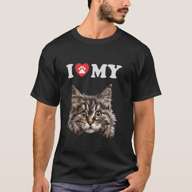 T-shirt J'Aime Mon Chat Sibérien Forêt Kitten Drôle Chat L (Devant)