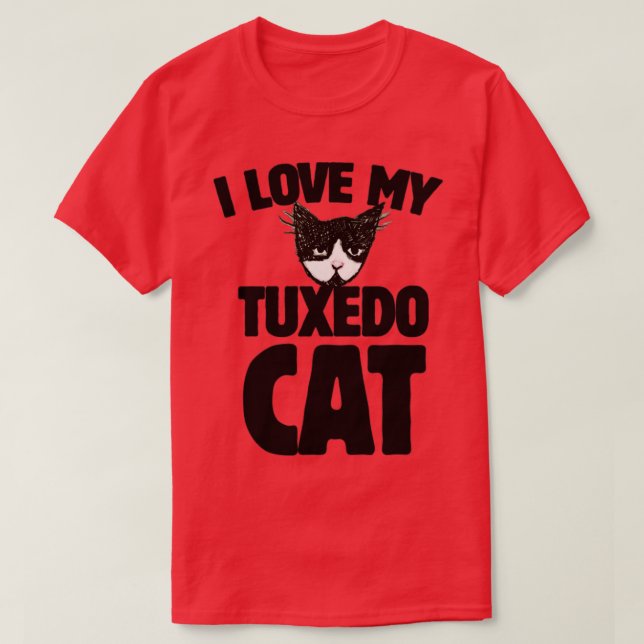 T-shirt J'aime mon chat tuxedo (Design devant)