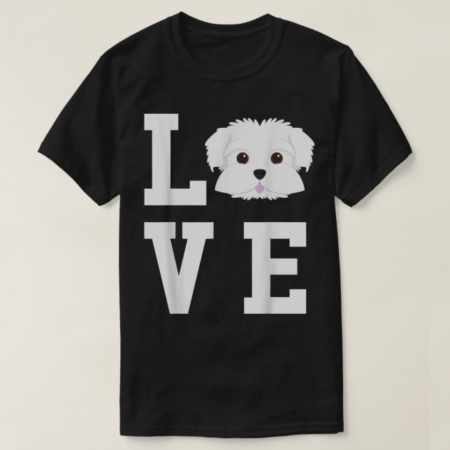 T-shirt J'aime mon chien Amoureux des chiens maltais  (Design devant)