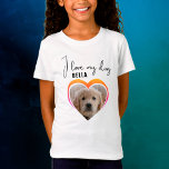 T-Shirt J'aime mon chien Coeur animal de compagnie Nom de<br><div class="desc">J'aime mon chien Coeur animal de compagnie Nom de la photo T-shirt de la fille. Une photo en forme de coeur et un texte en écriture tendance. Ajoutez votre photo et votre nom.</div>