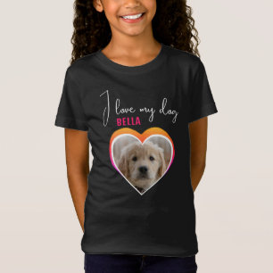 T-Shirt J'aime mon chien Coeur animal Nom photo Black Girl