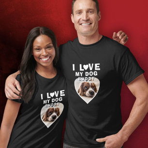 T-shirt J'aime mon chien Coeur Photo Nom de l'animal de co