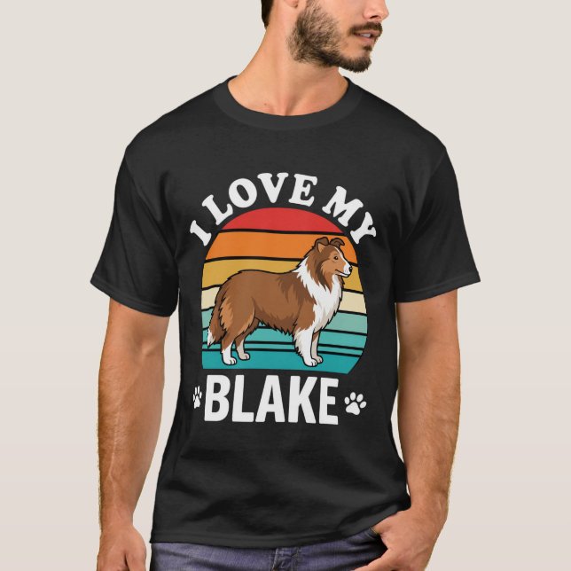 T-shirt J'aime mon chien Colley Sunset Rétro (Devant)