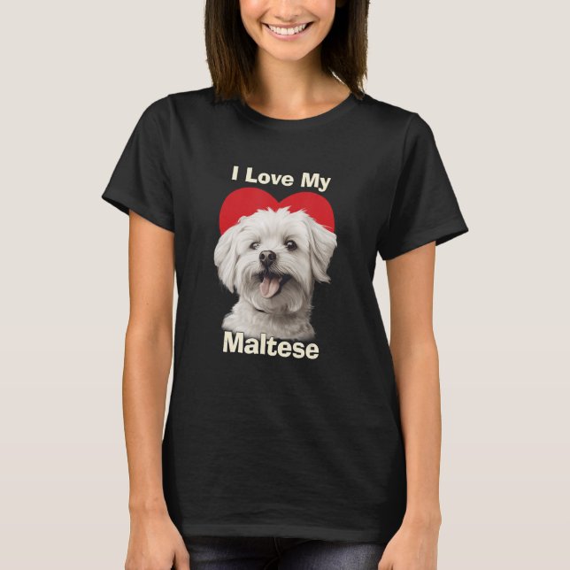 T-shirt J'Aime Mon Chien Coquelicot Maltais (Devant)