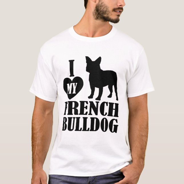T-shirt J'aime mon chien de taureau français (Devant)