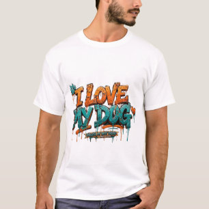 T-Shirt J'aime Mon Chien Graffiti Éclaboussure de