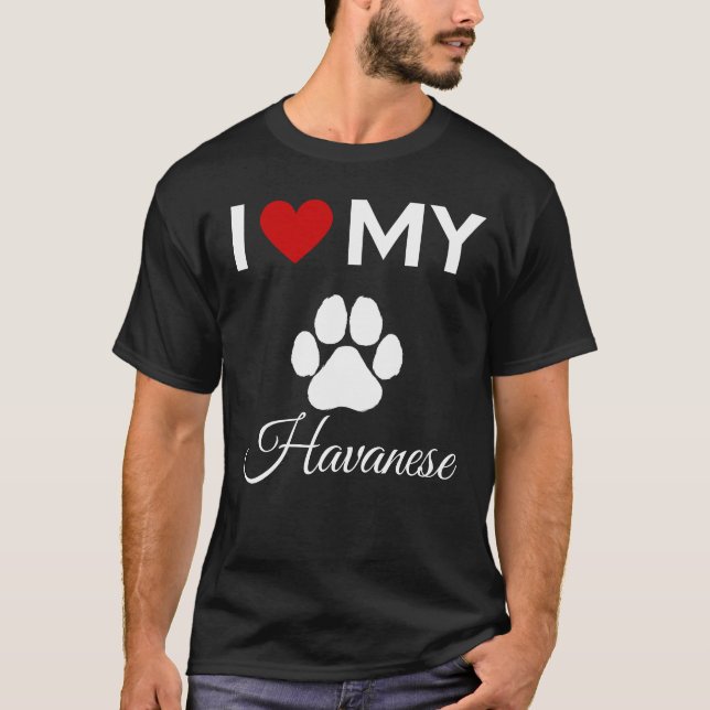 T-shirt J'aime mon chien Havanais texte personnalisé (Devant)