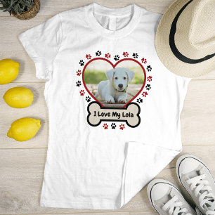 T-shirt J'Aime Mon Chien Mignonne Coeur Rouge Photo Paws O