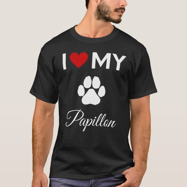 T-shirt J'aime mon chien Papillon texte personnalisé (Devant)