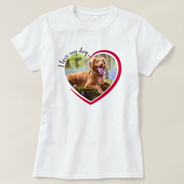 T-shirt J'aime mon chien photo de coeur (Design devant)