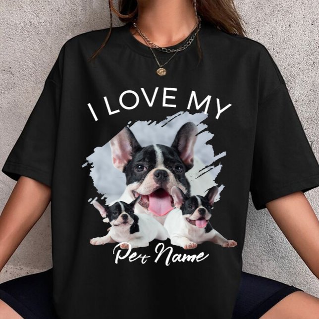 T-shirt J'aime mon chien Photo personnalisée de chat (Créateur téléchargé)