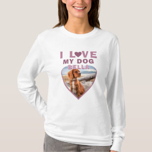 T-shirt J'aime mon chien rose Coeur Photo Nom de l'animal