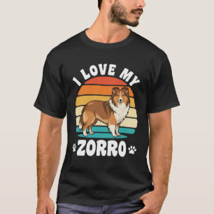 T-shirt J'aime mon chien Sheltie Zorro Rétro