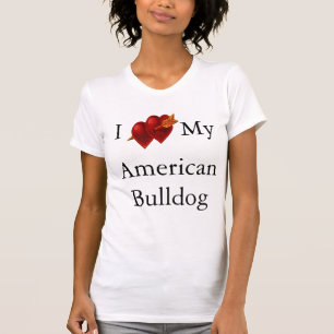 T-shirt J'aime mon chien-taureau américain double coeur