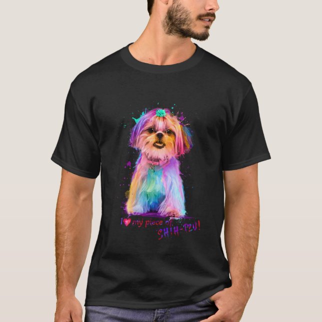 T-shirt J'Aime Mon Chih Tzu Colorful Aquarelle Splash (Devant)