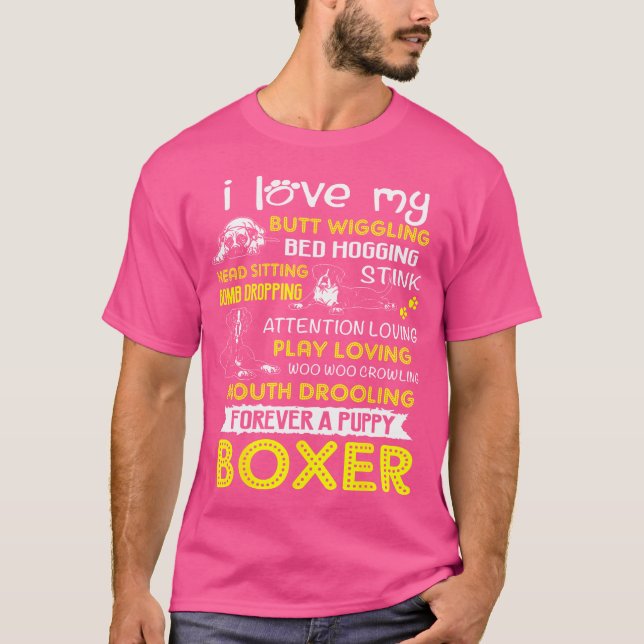 T-shirt J'Aime Mon Chiot Boxer Butt Wiggling-Funny Boxer D (Devant)