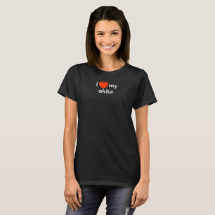 T-shirt J'aime mon citation Akita avec cœur et texte blanc