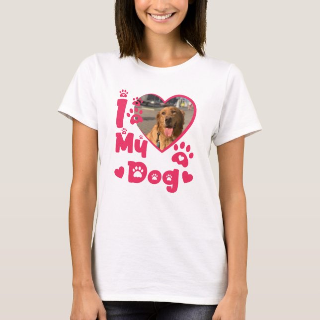 T-shirt J'aime mon coeur de chien Photo personnalisée (Devant)