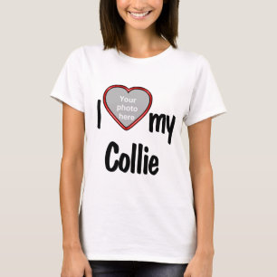 T-shirt J'Aime Mon Collie Joli Cadre Photo Coeur Rouge