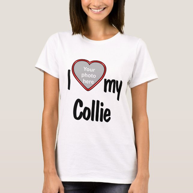 T-shirt J'Aime Mon Collie Joli Cadre Photo Coeur Rouge (Devant)