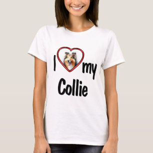 T-shirt J'Aime Mon Collie Joli Cadre Photo Coeur Rouge