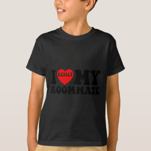 T-shirt J'aime mon colocataire cœur drôle de fête cadeaux 