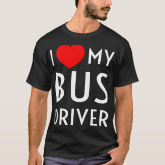 T-shirt J'Aime Mon Conducteur De Bus Coeur Rouge Fille Ami