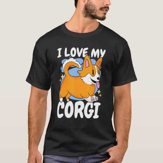 T-shirt J'aime mon Corgi avec un chien (Devant)