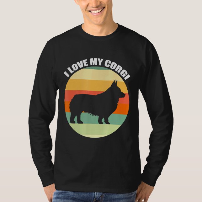 T-shirt J'Aime Mon Corgi Retro Sunset (Devant)
