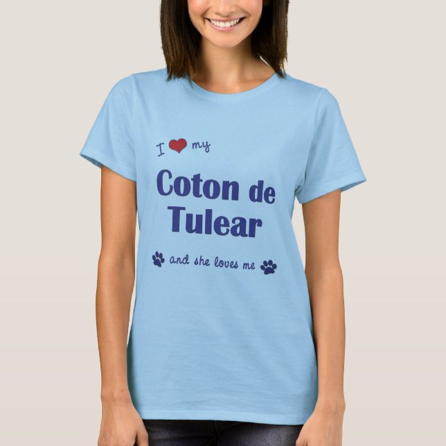 T-shirt J'aime mon coton de Tulear (le chien femelle) (Devant)