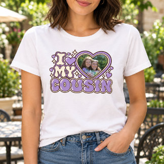 T-shirt J'aime mon cousin photo de cœur personnalisée