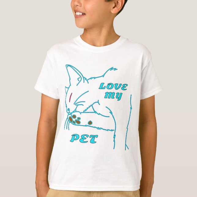 T-SHIRT J'AIME MON CUTE AQUA PET CAT (Devant)