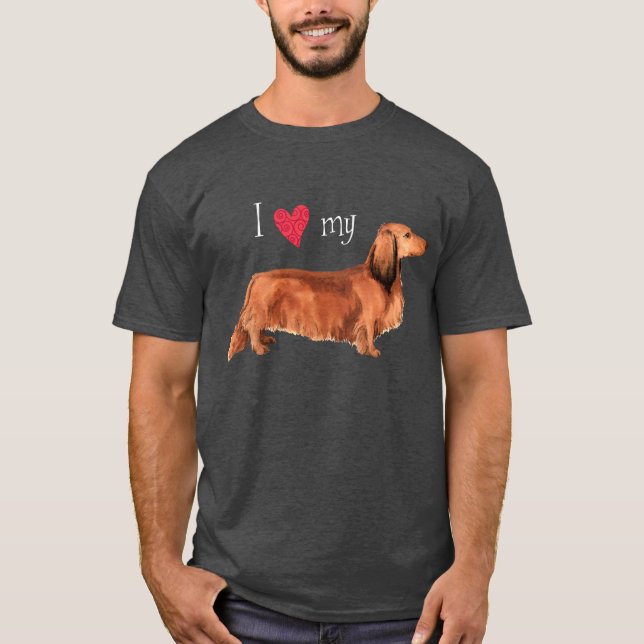 T-shirt J'aime mon Dachshund aux cheveux longs (Devant)