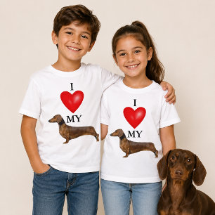 T-shirt J'aime mon Dachshund Red Heart pour enfants