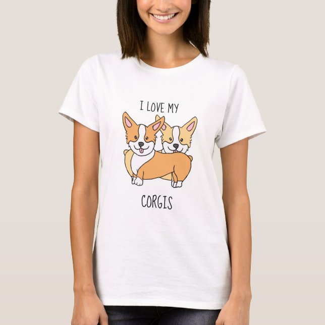 T-shirt J'Aime Mon Dessin De Chien De Corgis (Devant)